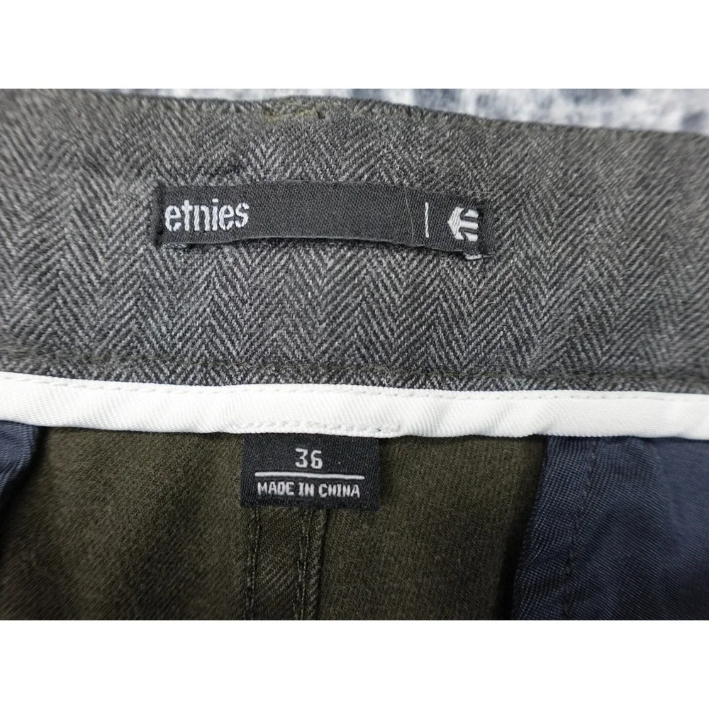 Etnies Chino Pants Mens 36 Olive Green Good Button Fly Straight Leg Skate 11268
